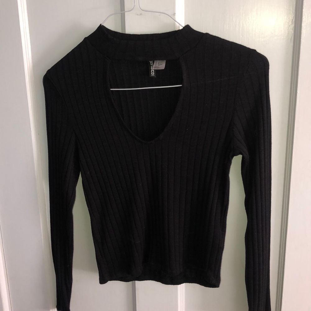 Black Long Sleeve Cut Out Blouse